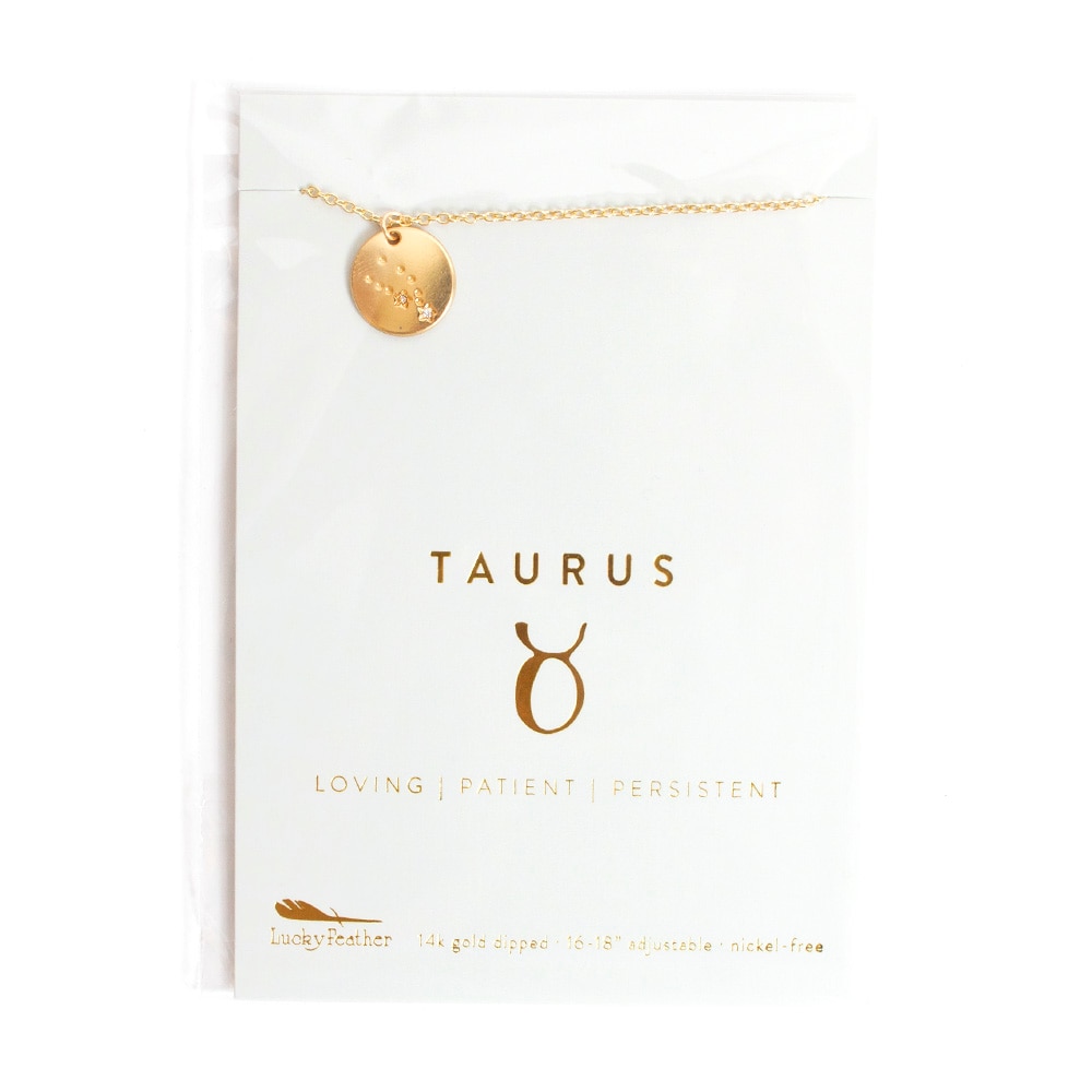 Lucky Feather, Gold, Zodiac, Necklace, Taurus